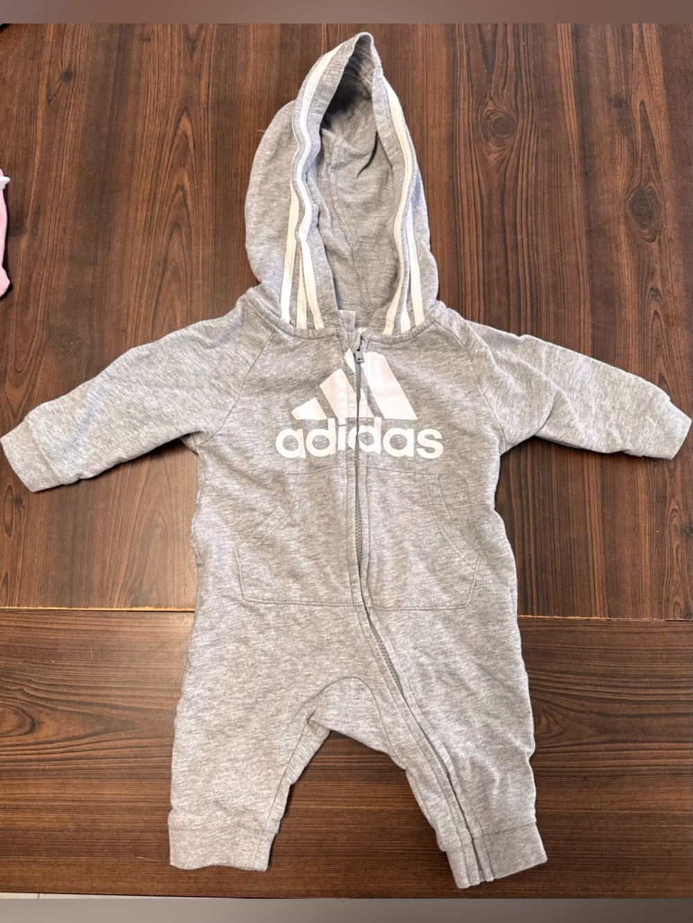 Infant adidas Grey Hooded Baby One-Piece